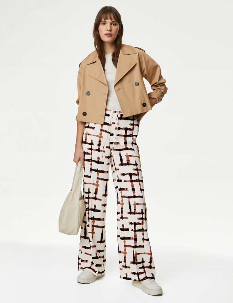 Printed Drawstring Wide Leg Trousers, M&S Collection