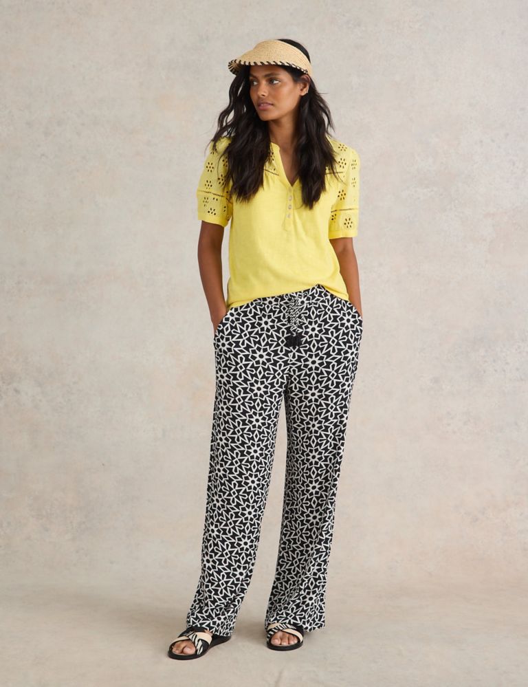 Printed Drawstring Wide Leg Trousers 1 of 6