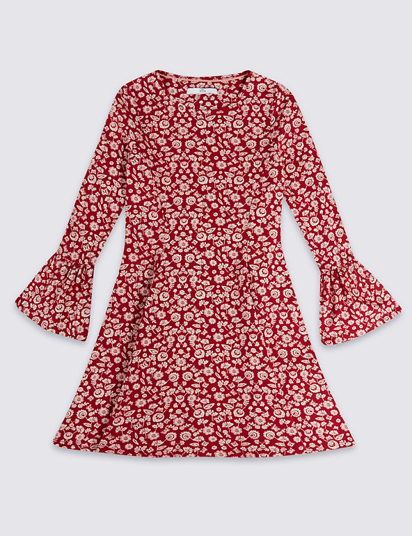 Printed Dress with Fluted Sleeves (3-16 Years) Image 1 of 2