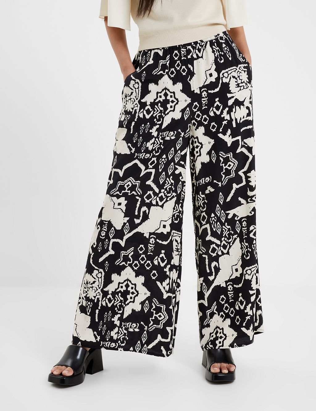 Printed Elasticated Waist Wide Leg Trousers | French Connection | M&S