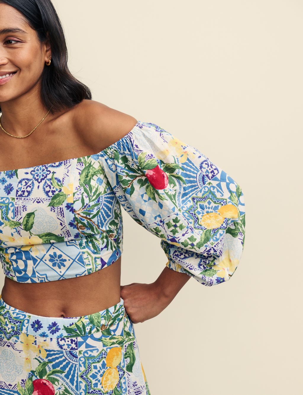 Printed Fitted Off The Shoulder Crop Top 6 of 7