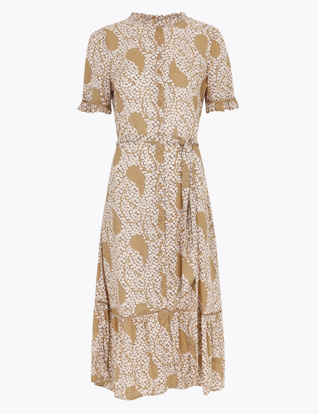 Printed Frill Belted Midi Shirt Dress | M&S Collection | M&S