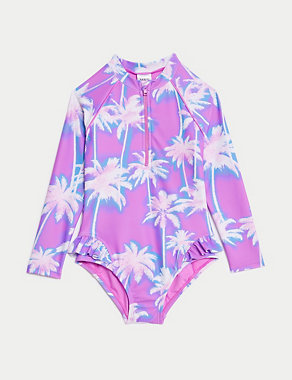 Printed Frill Long Sleeve Swimsuit (2-8 Yrs) Image 2 of 4