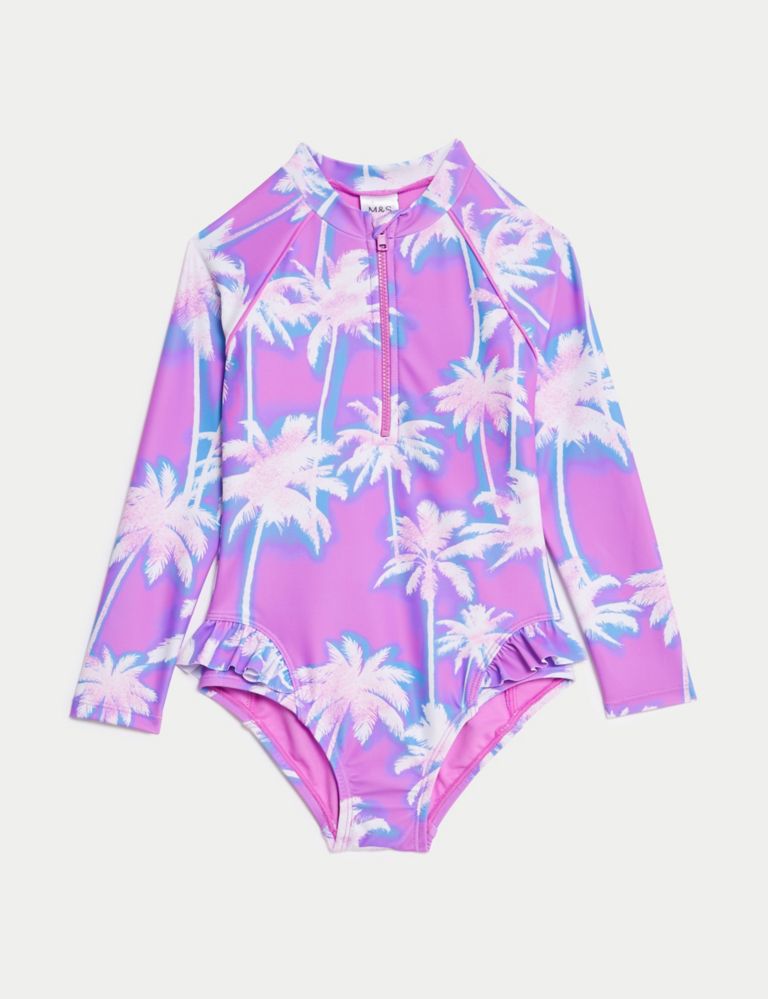 Printed Frill Long Sleeve Swimsuit (2-8 Yrs) 2 of 4