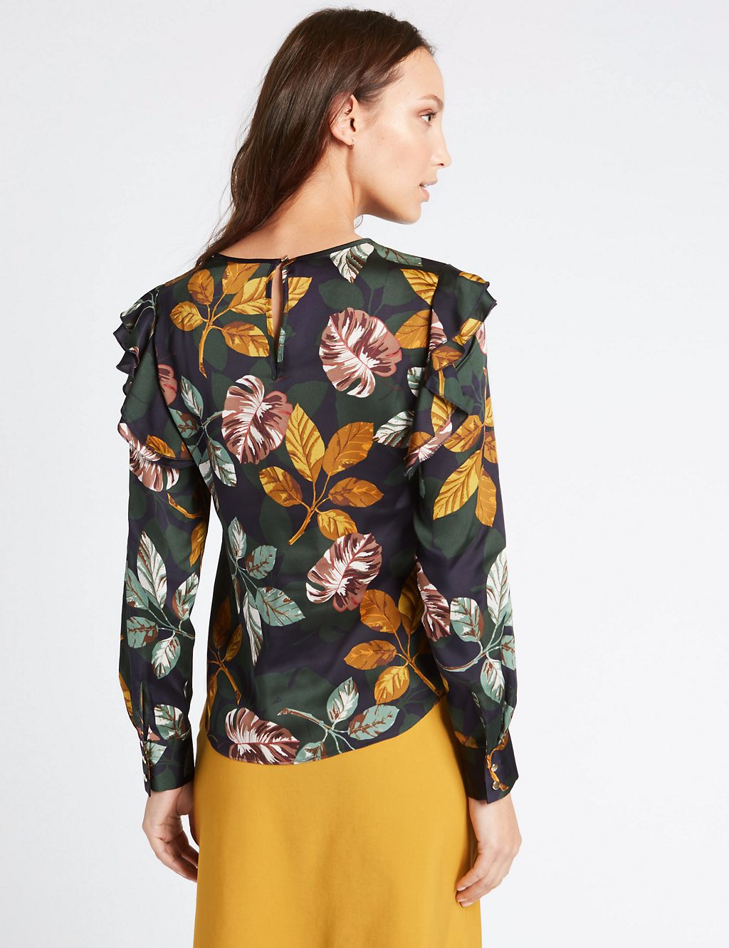 Printed Frill Shoulder Long Sleeve Shell Top 4 of 5