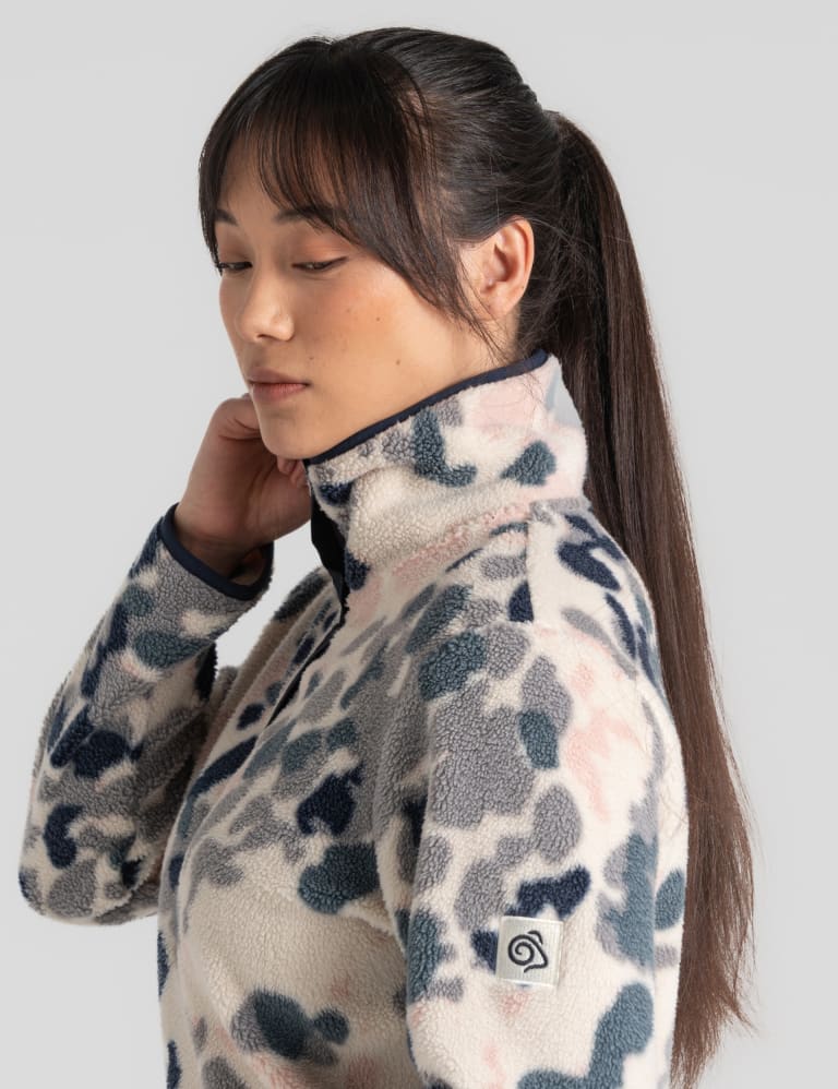 Printed Funnel Neck Fleece Jacket