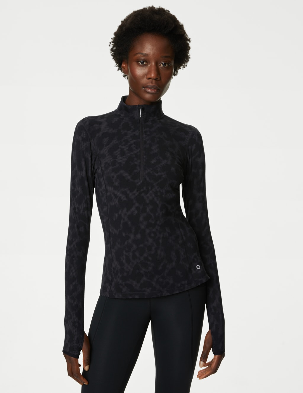 Printed Funnel Neck Half Zip Running Top Goodmove M S