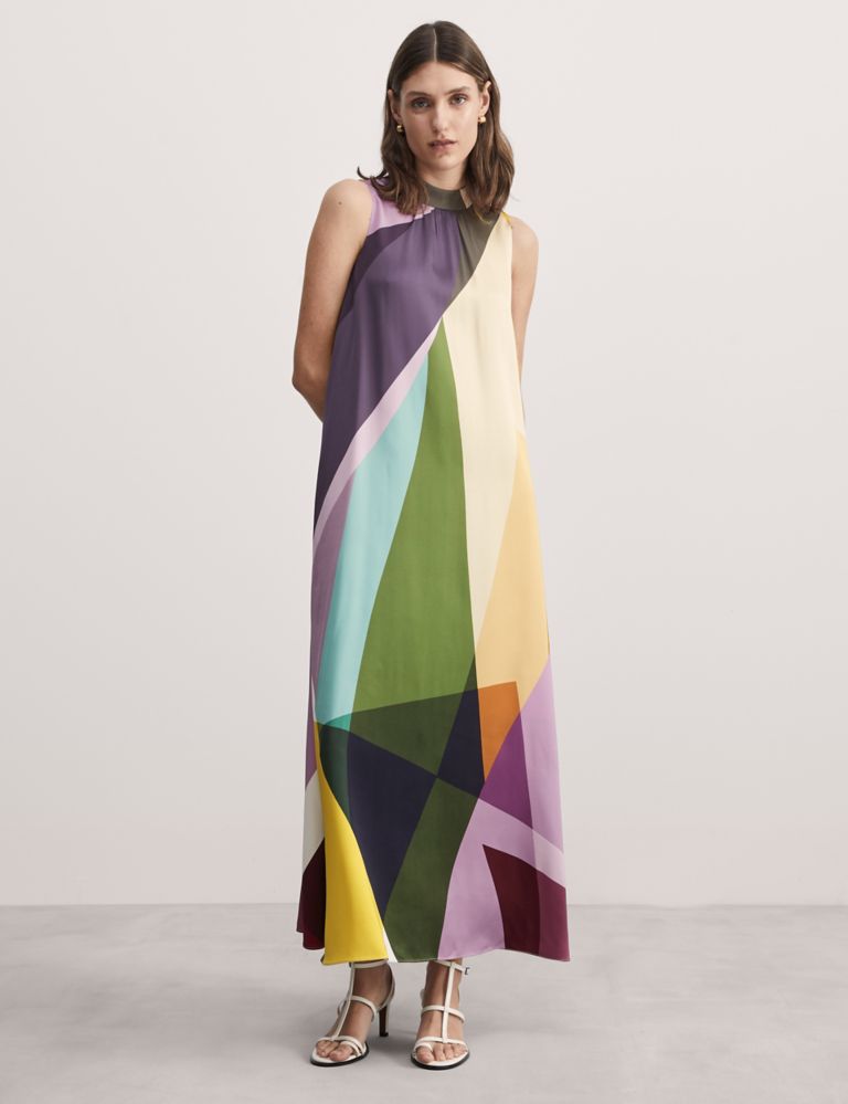 Printed Funnel Neck Maxi Shift Dress 4 of 7