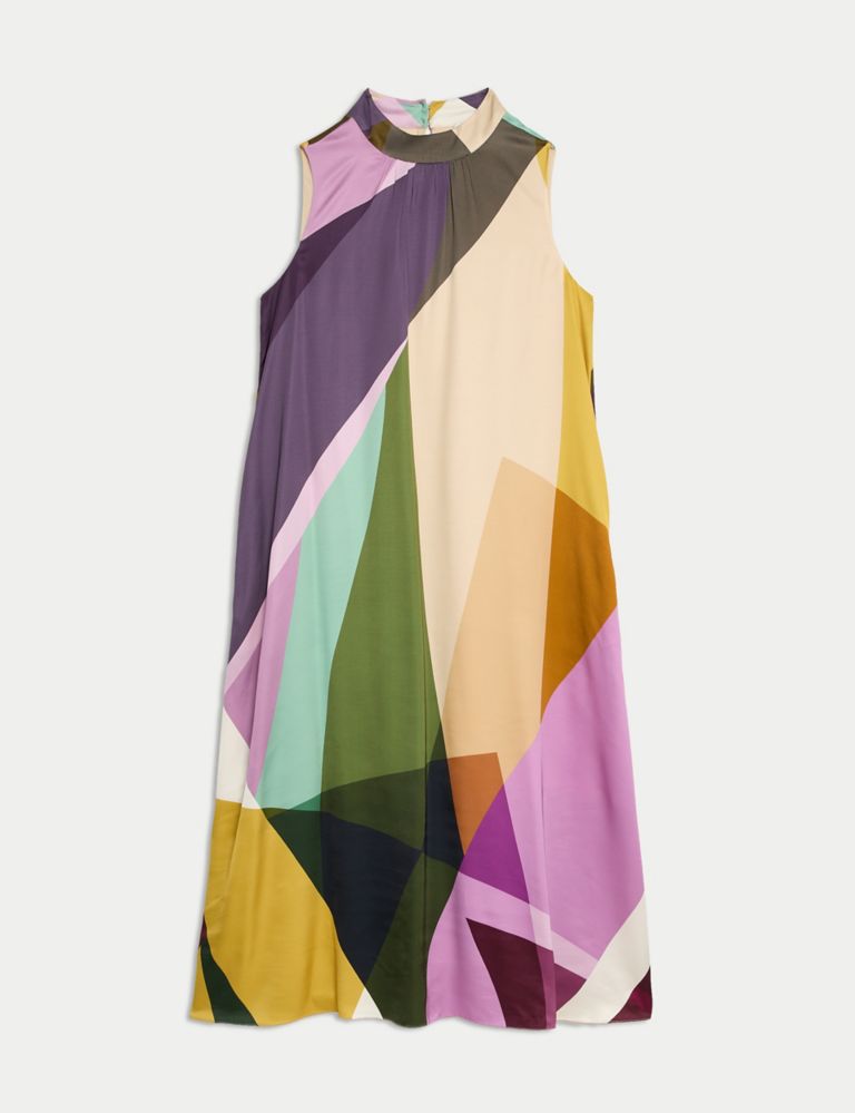 Printed Funnel Neck Maxi Shift Dress 2 of 7