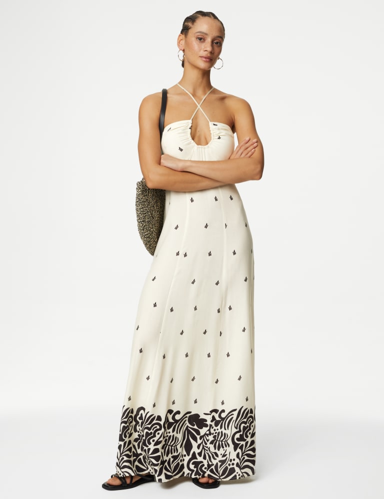 Printed Halter Neck Maxi Beach Dress 1 of 4