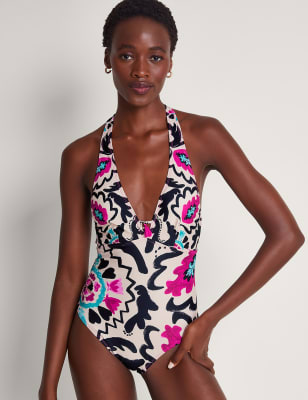 halterneck black swimsuit