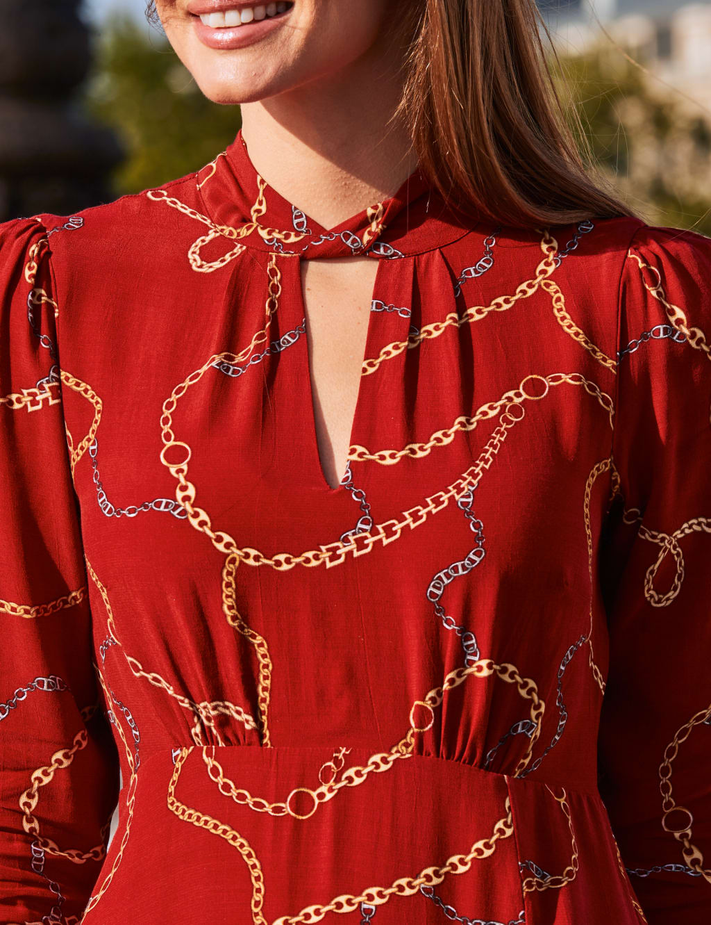 Printed High Neck Keyhole Midi Tea Dress SOSANDAR M&S