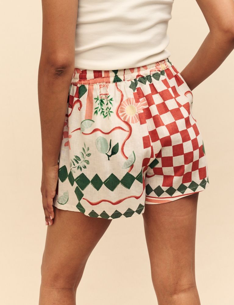 Printed High Waisted Shorts with Linen 4 of 5