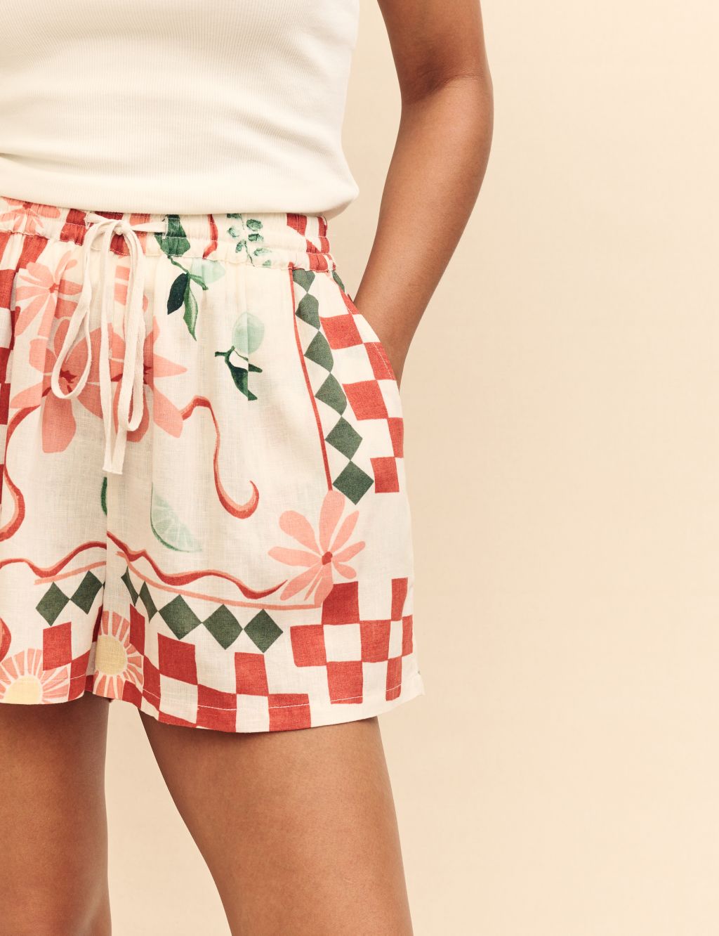 Printed High Waisted Shorts with Linen 5 of 5