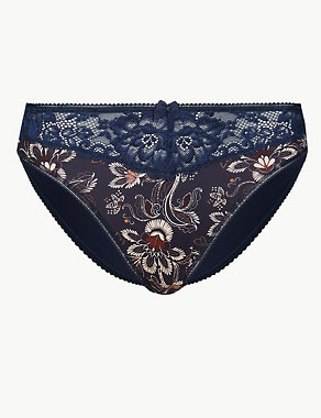 Printed Jacquard & Lace High Leg Knickers Image 2 of 4
