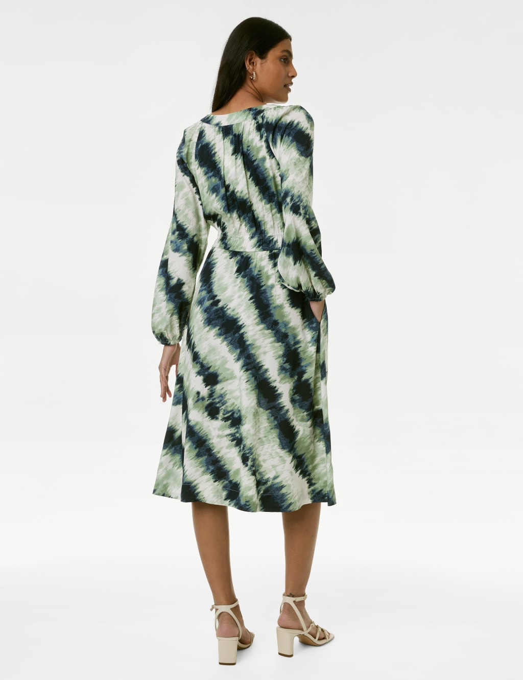 Printed Keyhole Pleated Midi Waisted Dress M S Collection M S