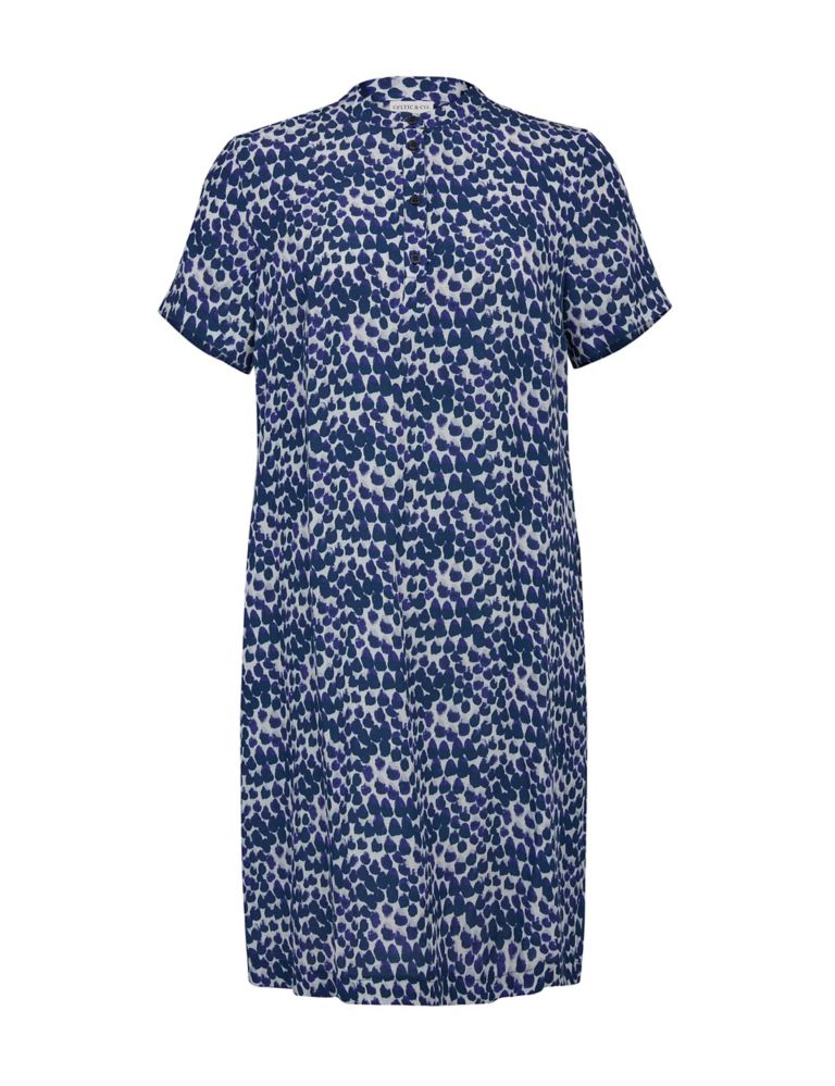 Printed Knee Length Shift Dress with Linen 2 of 5