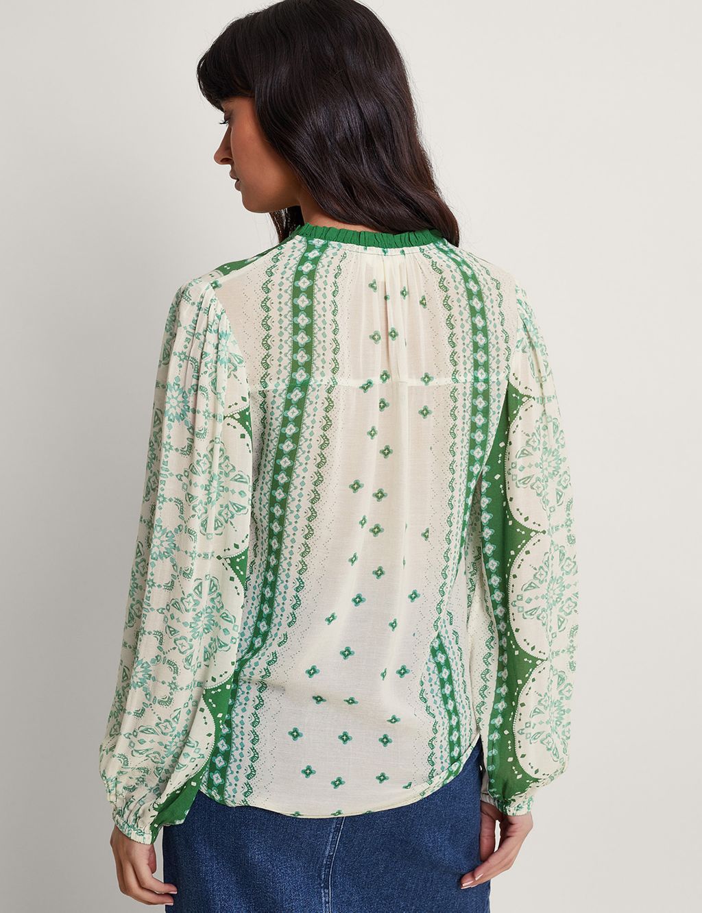 Printed Lace Detail Blouson Sleeve Blouse 2 of 5