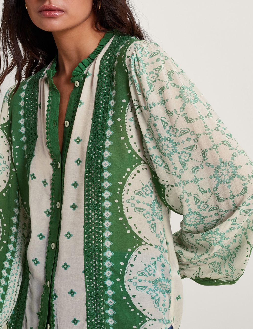 Printed Lace Detail Blouson Sleeve Blouse 4 of 5