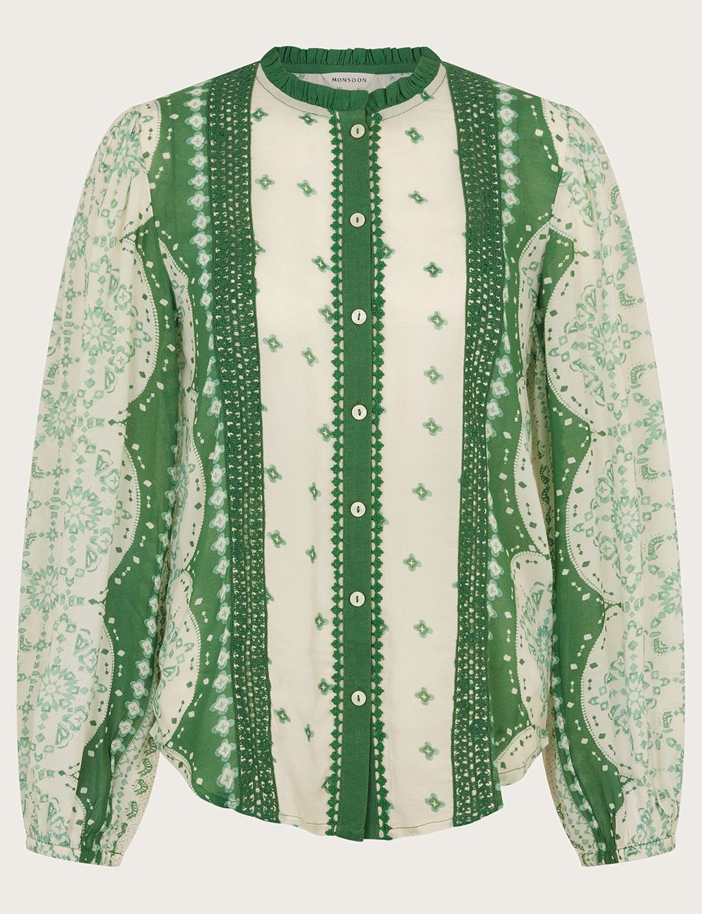 Printed Lace Detail Blouson Sleeve Blouse 1 of 5