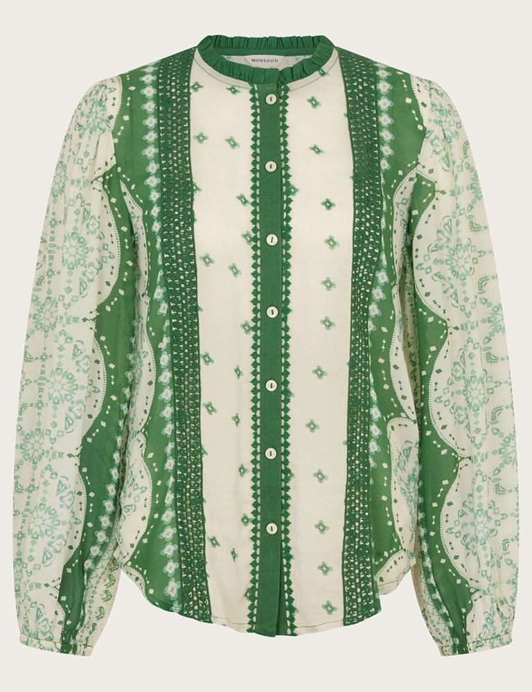 Printed Lace Detail Blouson Sleeve Blouse 2 of 5