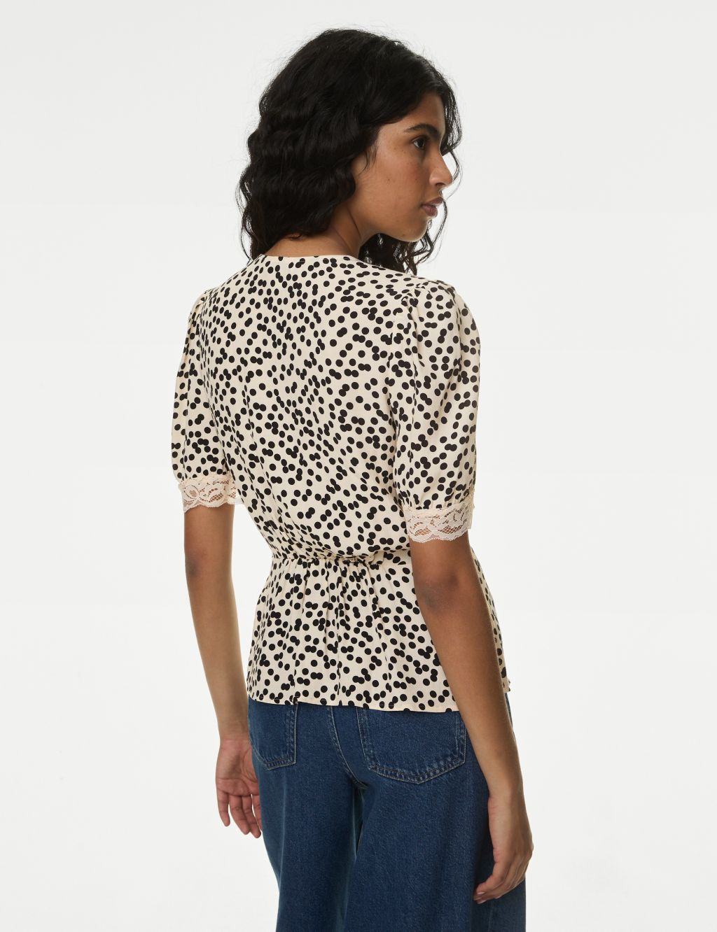 Printed Lace Detail Peplum Blouse 5 of 5