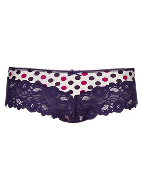 Printed Lace Trim Low Rise Brazilian Knickers Image 2 of 3