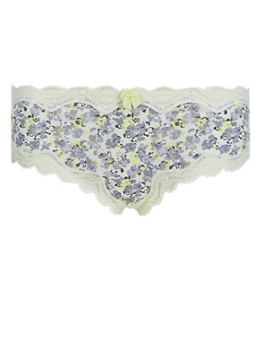 Printed Lace Trim Low Rise Brazilian Knickers Image 2 of 3