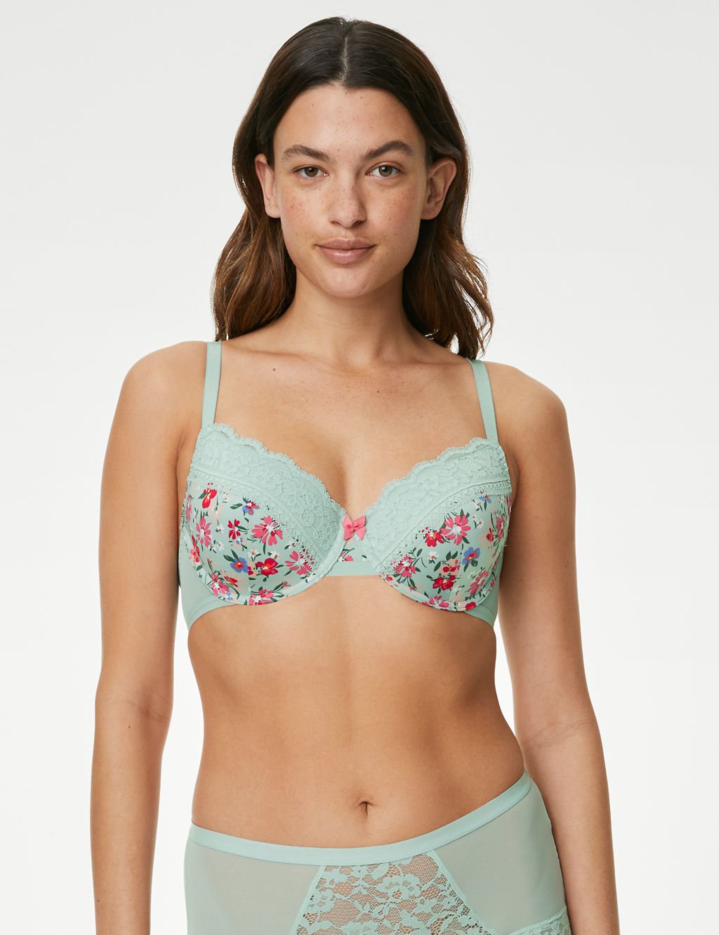 Printed Lace Trim Wired Full Cup Bra A-E 3 of 7