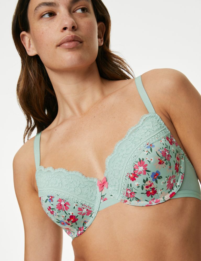 Printed Lace Trim Wired Full Cup Bra A-E 3 of 7