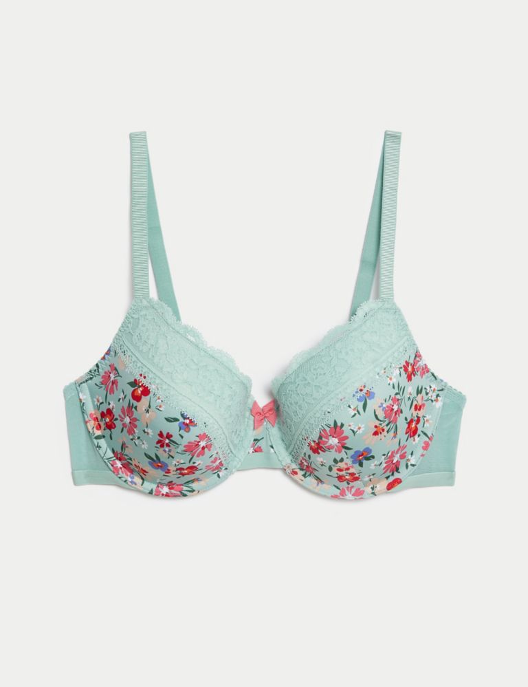 Printed Lace Trim Wired Full Cup Bra A-E 2 of 7