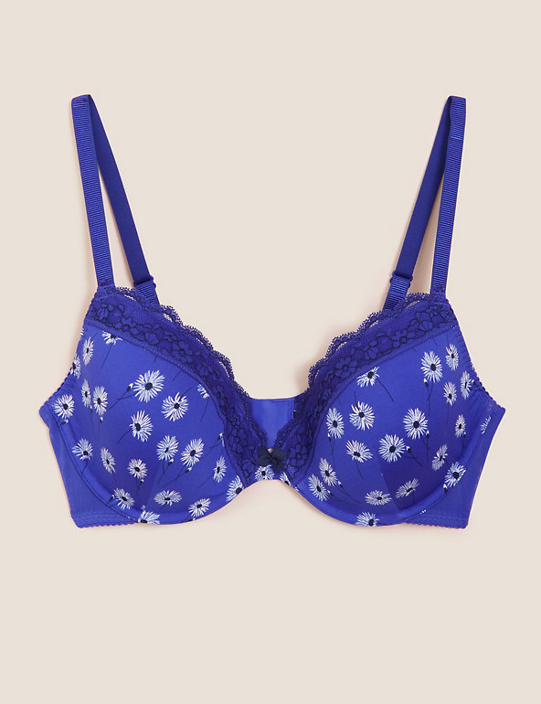 Printed Lace Trim Wired Plunge Bra A-E Image 1 of 1