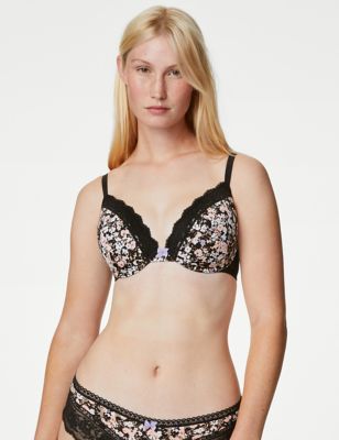 Printed Lace Trim Wired Plunge Bra M&S Collection