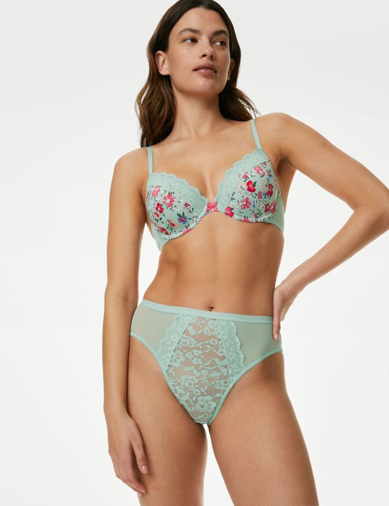 Printed Lace Trim Wired Plunge Bra A-E 5 of 7