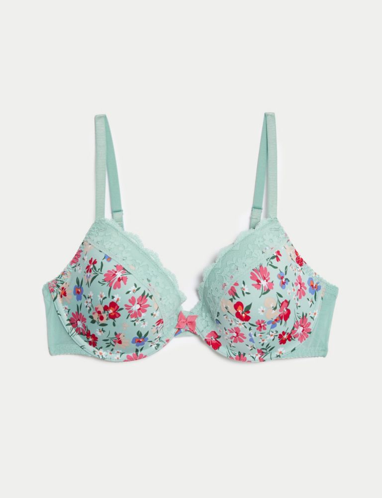 Printed Lace Trim Wired Plunge Bra A-E 2 of 7