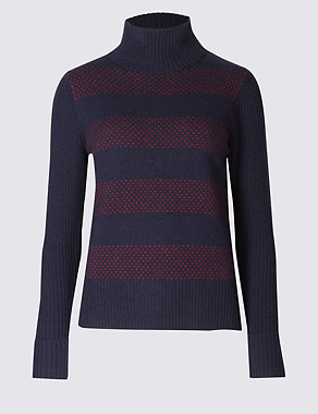 Printed Lambswool Rich Roll Neck Jumper Image 2 of 5