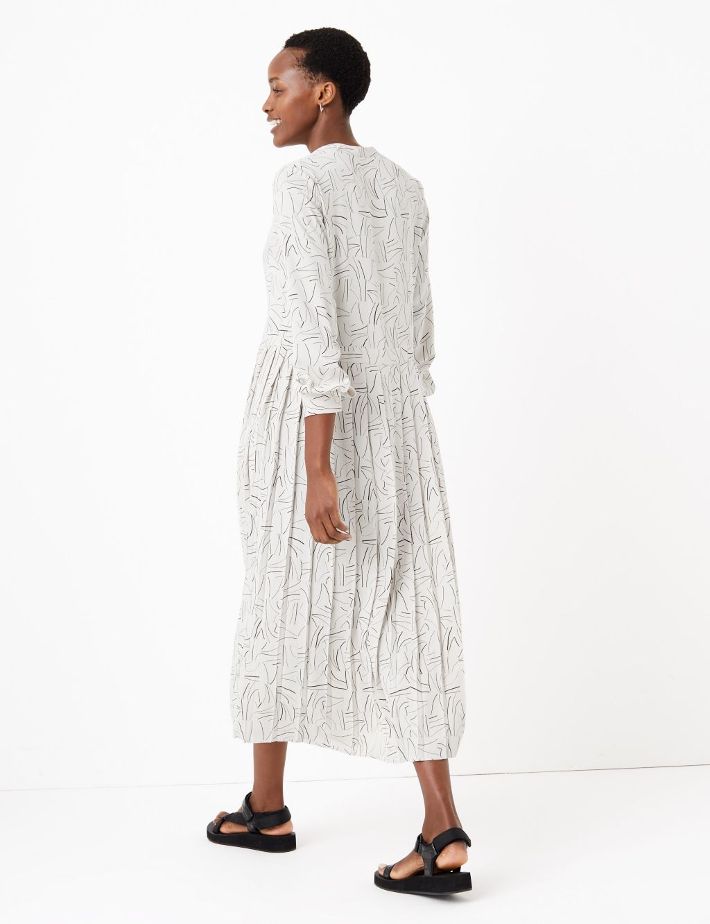 Printed Line Pleat Midi Relaxed Dress | M&S Collection | M&S