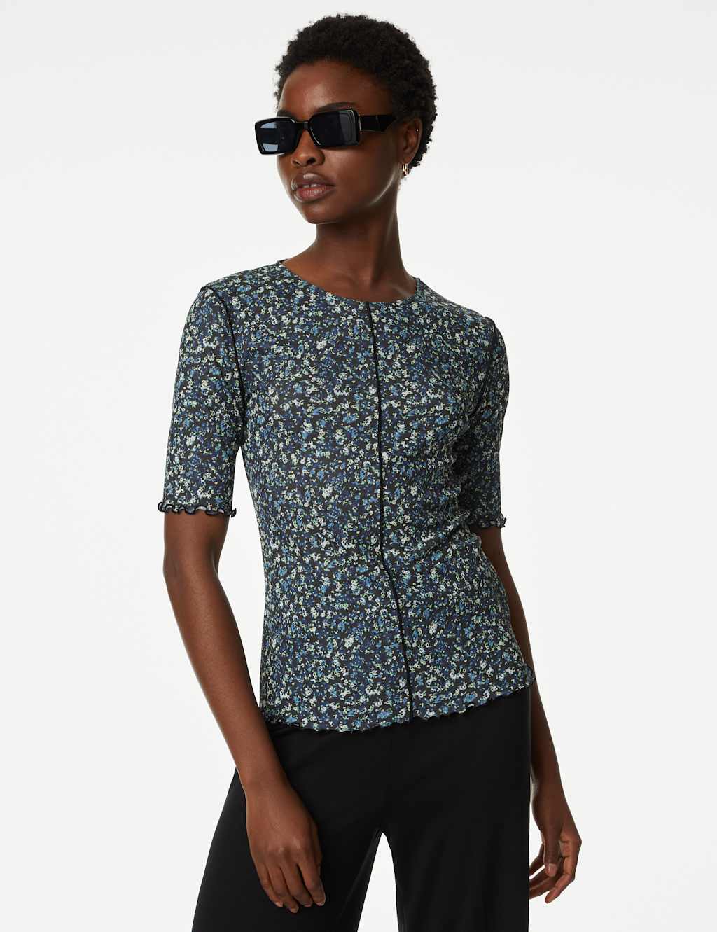 Printed Mesh Half Sleeve Top | Mu0026S Collection | Mu0026S