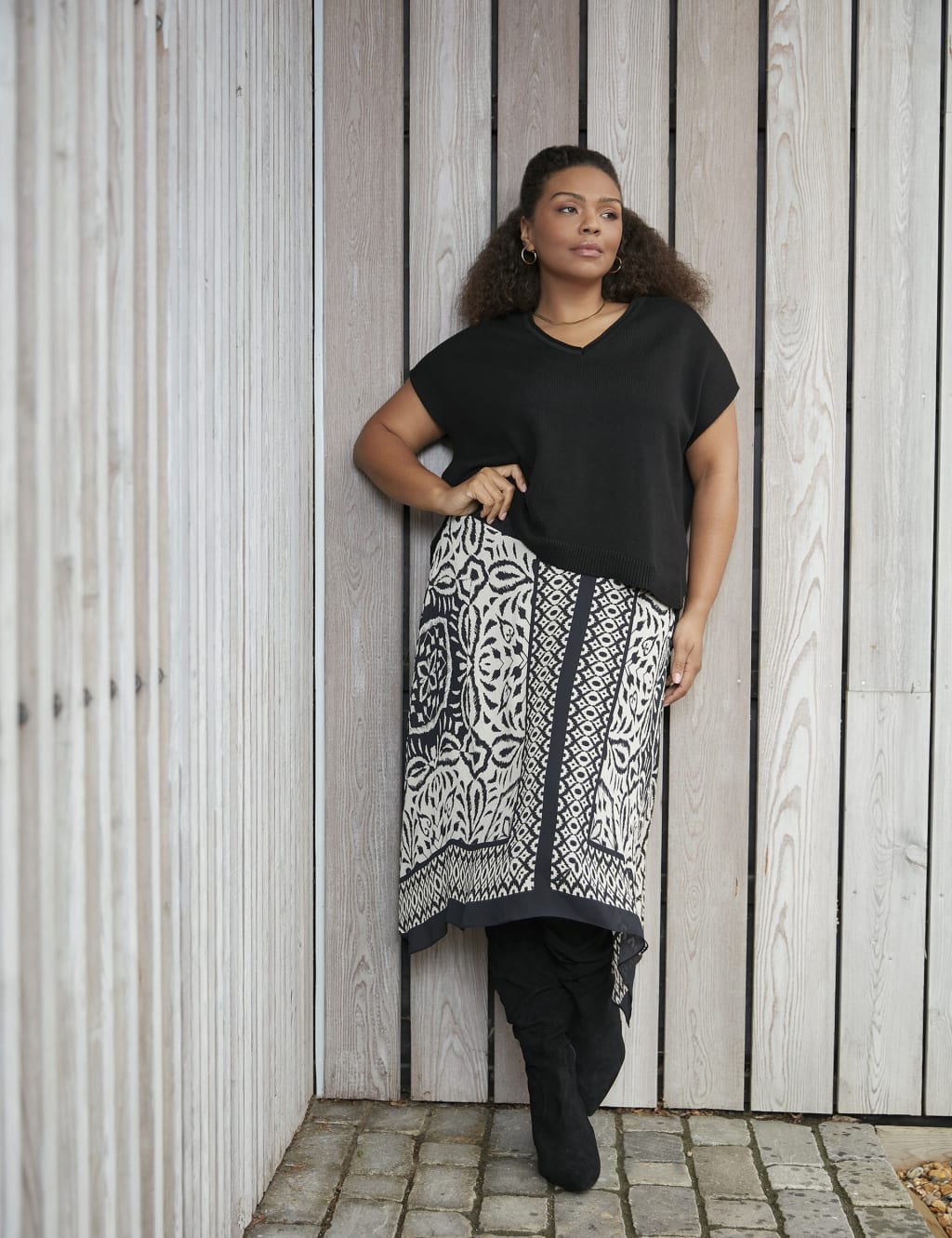 Printed Midi Slip Skirt Live Unlimited London M S