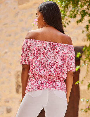 Printed Off The Shoulder Peplum Top | SOSANDAR | M&S