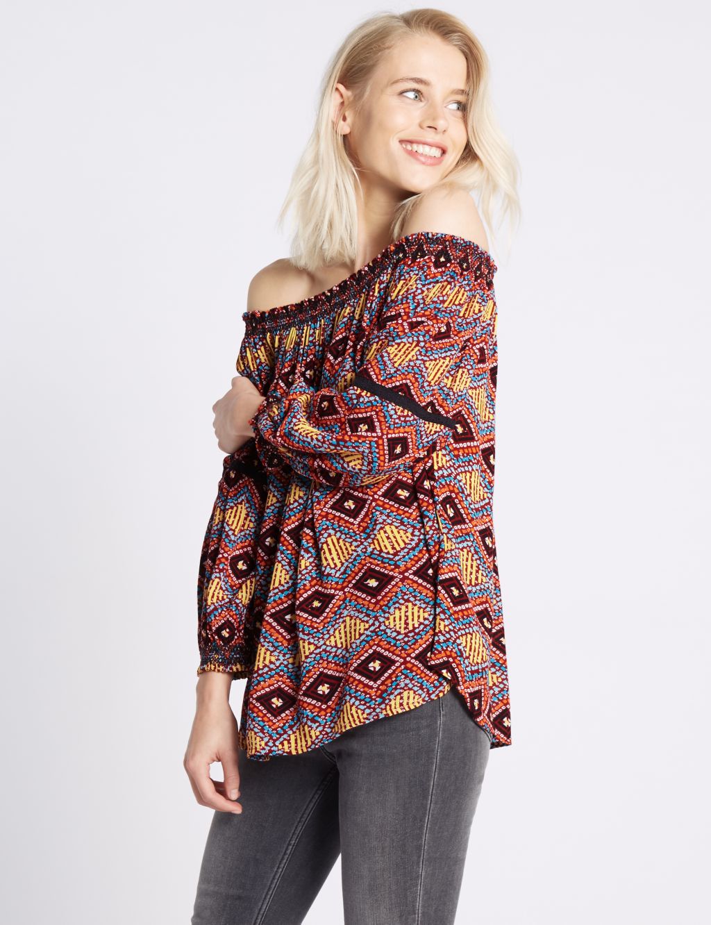 Printed Off the Shoulder 3/4 Sleeve Blouse 2 of 5