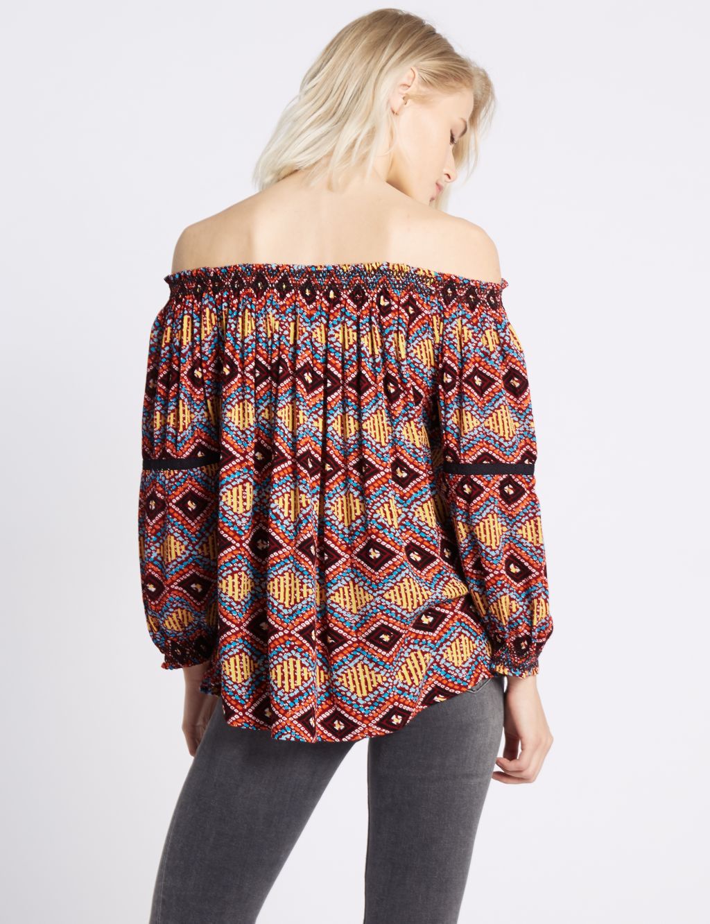 Printed Off the Shoulder 3/4 Sleeve Blouse 4 of 5