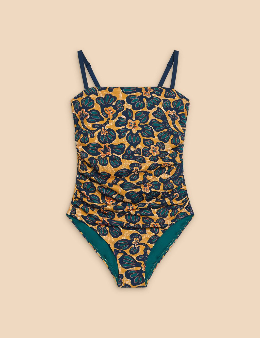 Printed Padded Ruched Square Neck Swimsuit 1 of 5