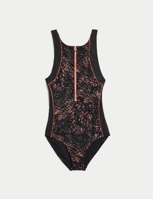 Printed Panelled High Neck Sports Swimsuit Image 2 of 7