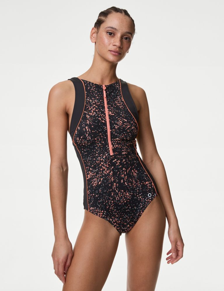 Printed Panelled High Neck Sports Swimsuit 3 of 7