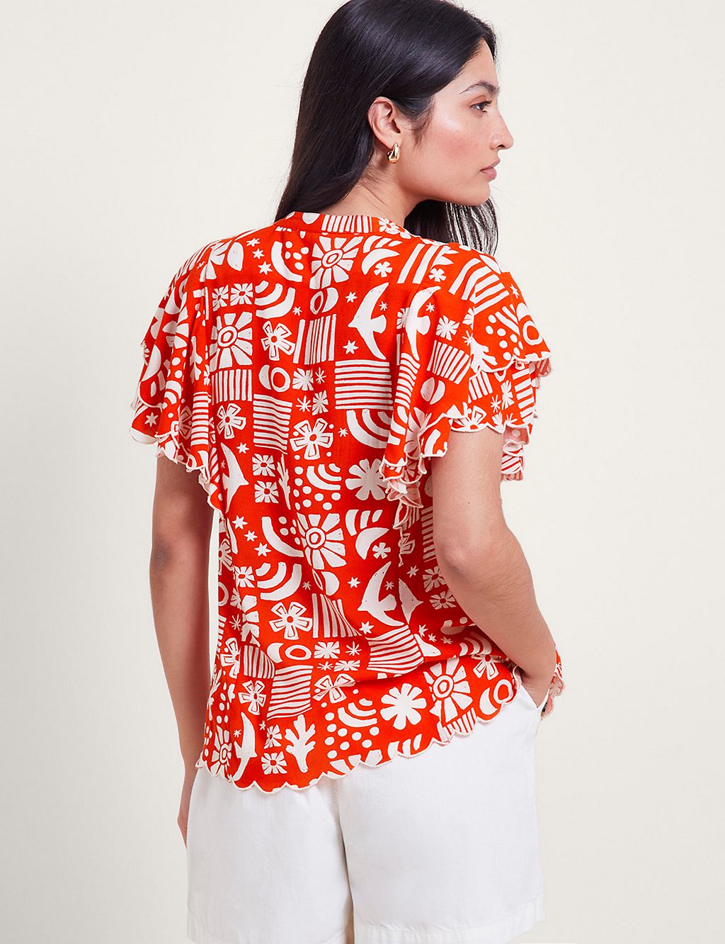 Printed Pleated Notch Neck Top 4 of 4