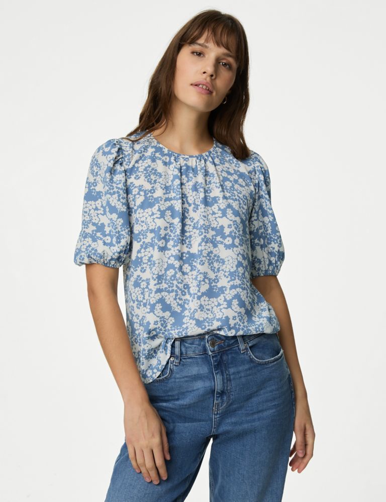 Printed Puff Sleeve Blouse 1 of 5