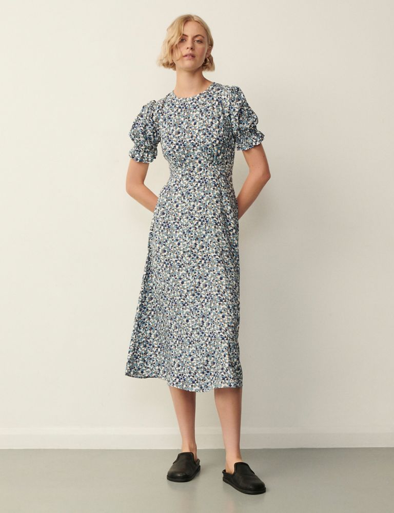 Printed Puff Sleeve Midi Tea Dress 1 of 4