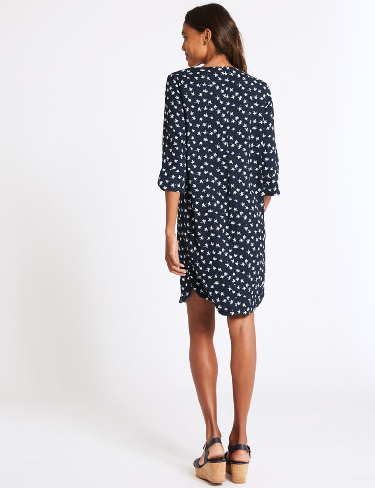 Printed Round Neck 3/4 Sleeve Shift Dress 4 of 4