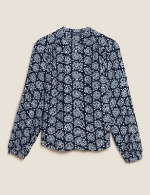 Printed Round Neck Long Sleeve Blouse Image 2 of 6